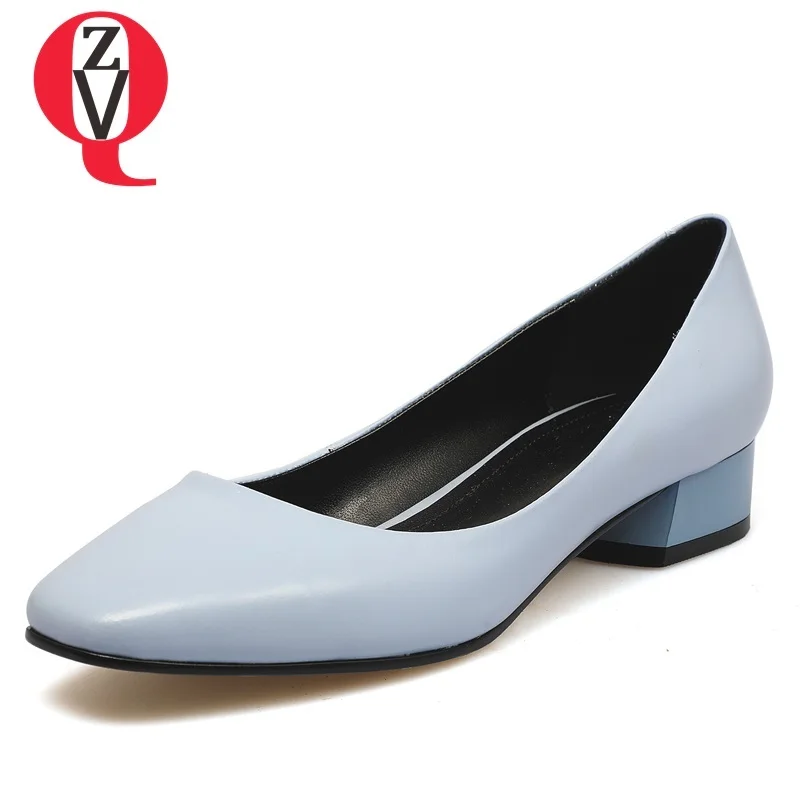 

ZVQ spring newest concise genuine leather women pumps square toe strange style shallow slip-on shoes women outside casual shoes