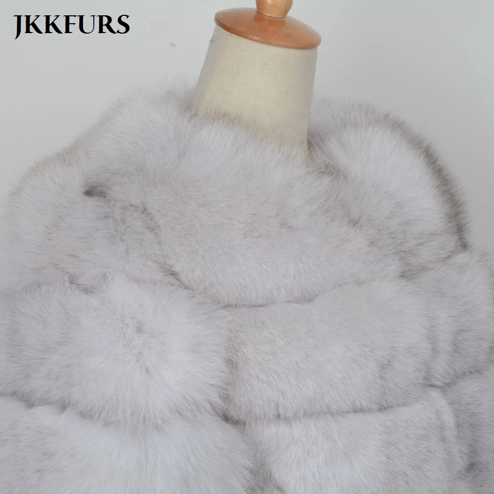 JKKFURS зима теплая Настоящий Лисий Мех длинные пальто 11 рядов Для женщин Одежда высшего качества верхняя одежда натуральная Меховая куртка Верхняя одежда S7169