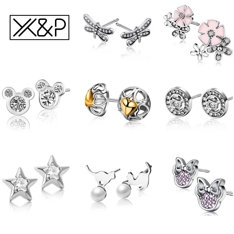 

X&P Small Silver Crystal Earrings for Women 2018 Modern Women's Wedding Fashion Geometric Cute Stud Women Earring Jewelry Gift