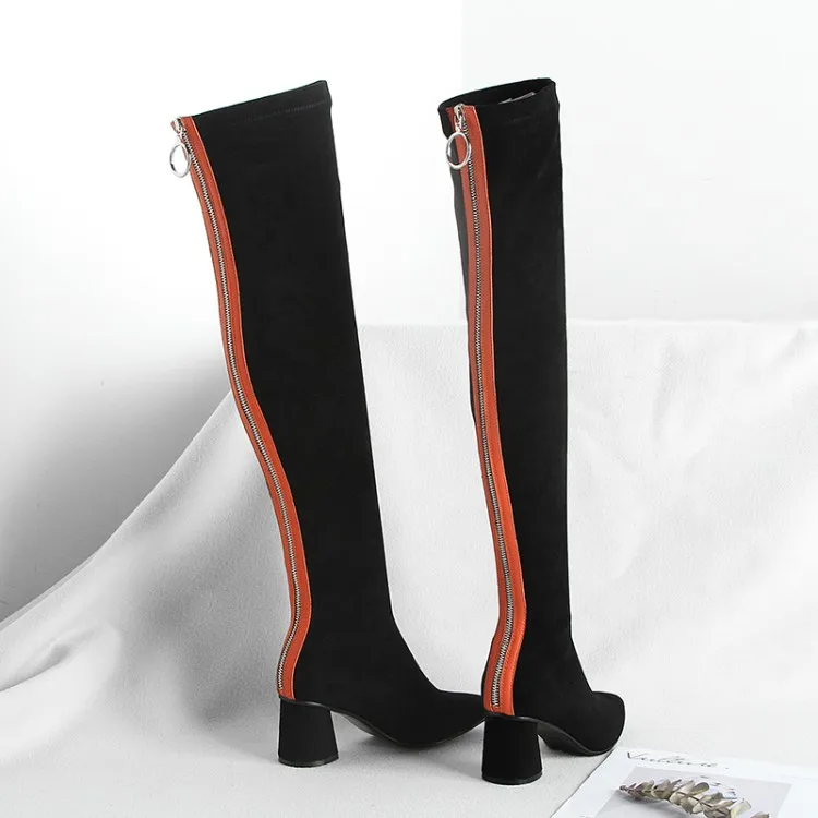 

GPOKHDS 2020 women over the knee boots velvet winter short plush pointed toe zipper orange color high heels high boots