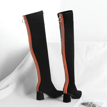 

GPOKHDS 2020 women over the knee boots velvet winter short plush pointed toe zipper orange color high heels high boots