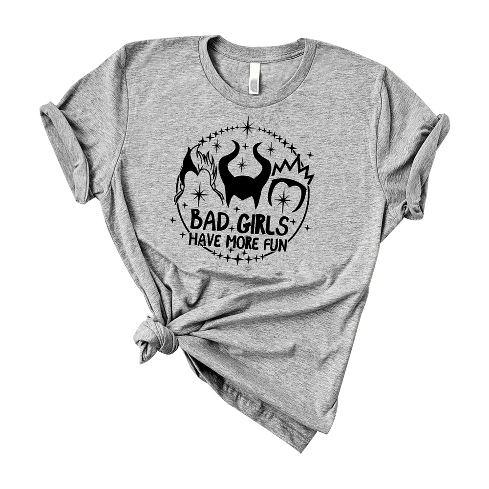 Готическая женская футболка с коротким рукавом, футболка с надписью «BAD GIRLS HAVE MORE FUN», топы с забавным графическим принтом, летняя модная футболка Tumblr - Color: grey T-Shirt
