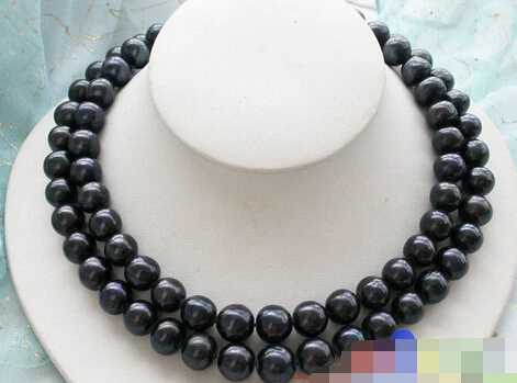 

FREE SHIPPING>>>@@ AS1830 2ROW big ROUND BLACK PEARL NECKLACE MABE