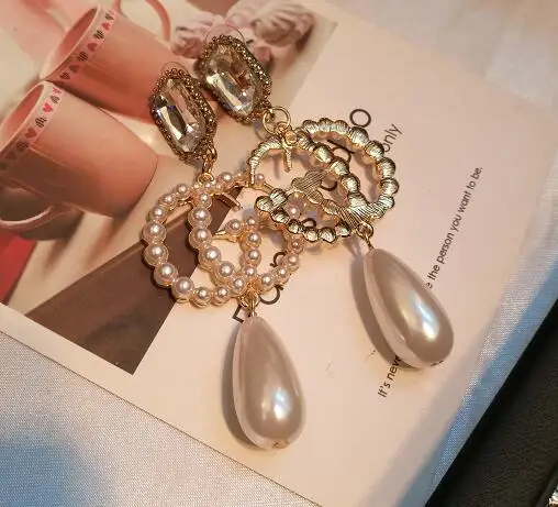 

Colorful Pendant No.5 Earrings big Pearl Heart Dangle Earrings Brincos Grandes