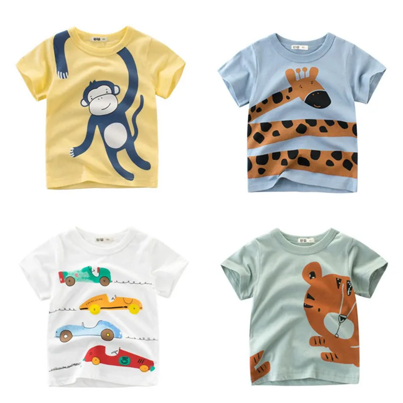 

1-6T Children Tees Tops Summer 100% Cotton Baby Boys T shirt Cartoon Short Sleeves Kids Tops Best Quality Shark Car Dinosaur