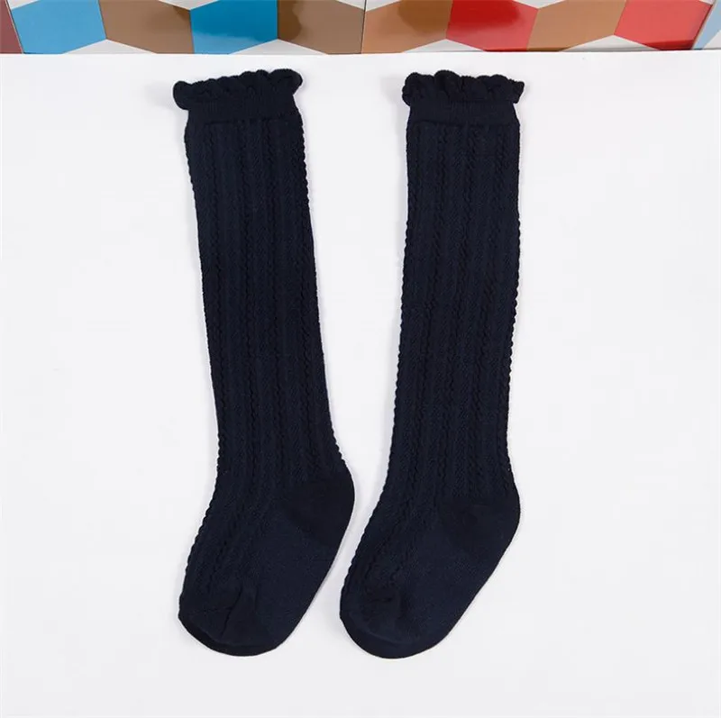 Новые брендовые хлопковые носки до колена в полоску с цветочным узором для новорожденных унисекс, Meias, однотонные длинные носки для маленьких мальчиков и девочек гетры - Цвет: Синий