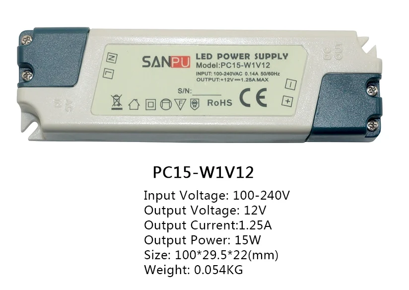 Высококачественный светодиодный трансформатор 12 В/24 В 12 Вт/15 Вт/35 Вт/60 Вт, AC100-240V светильник, светодиодный адаптер питания, светодиодный светильник - Цвет: 12V   15W