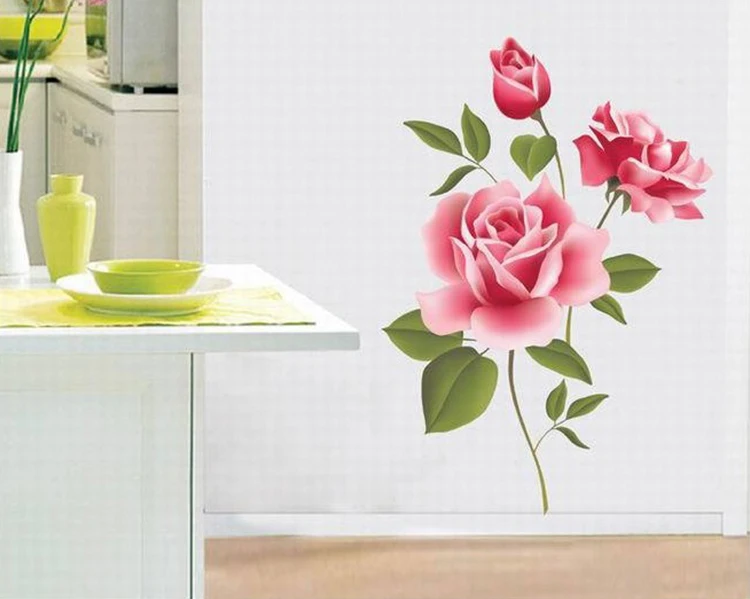 Pink peony wall stickers flowers home decor living room diy decal