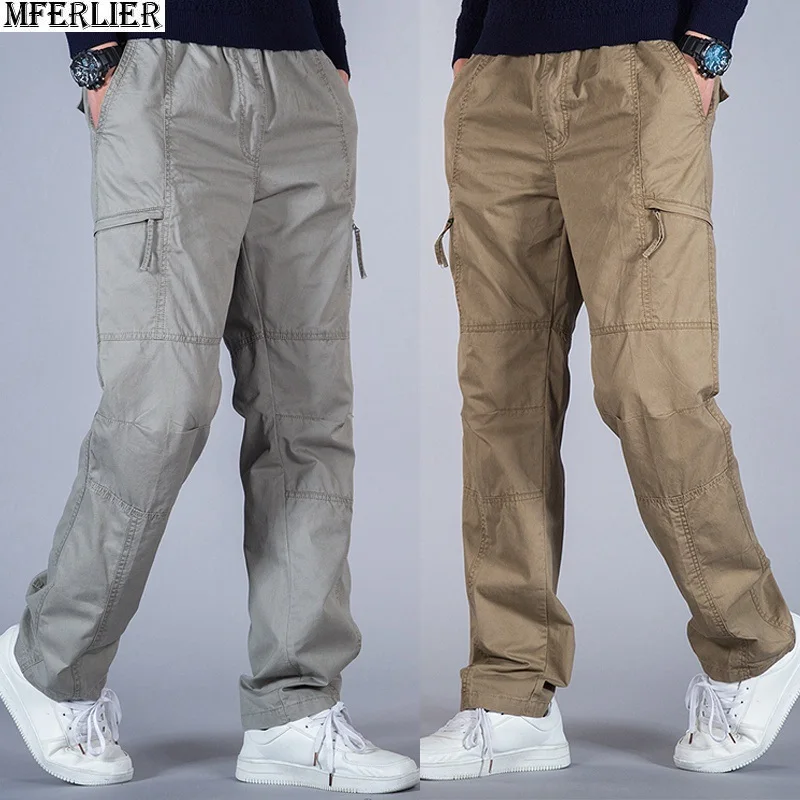 

Men safari pants large size big 5XL 6XL pocket military style pants cotton autumn out door casual loose black Straight trousers