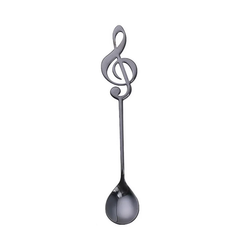 Hoomall креативная музыкальная нотка из нержавеющей стали, десертная ложка, музыкальная ложка для размешивания кофе, совок, чайная посуда кофейная ложка, кухня - Цвет: black
