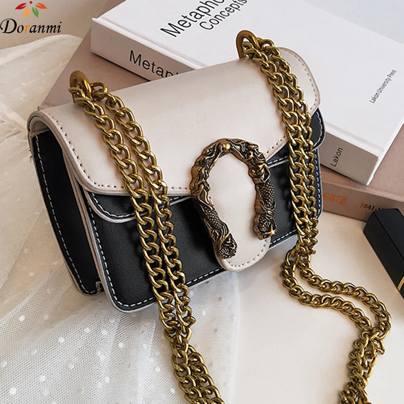 

DORANMI Contrast Color Flap Bags For Women 2019 Metal Shoulder Bag Female Messenger Leather Luxury Brand Bag Bolsos Mujer DJB501