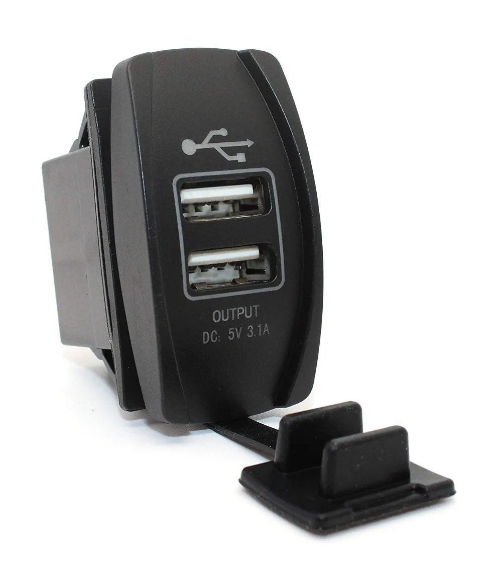 

Universal Rocker Style Car USB Charger with Blue LED Light Dual USB Power Socket for Rocker Switch Panel