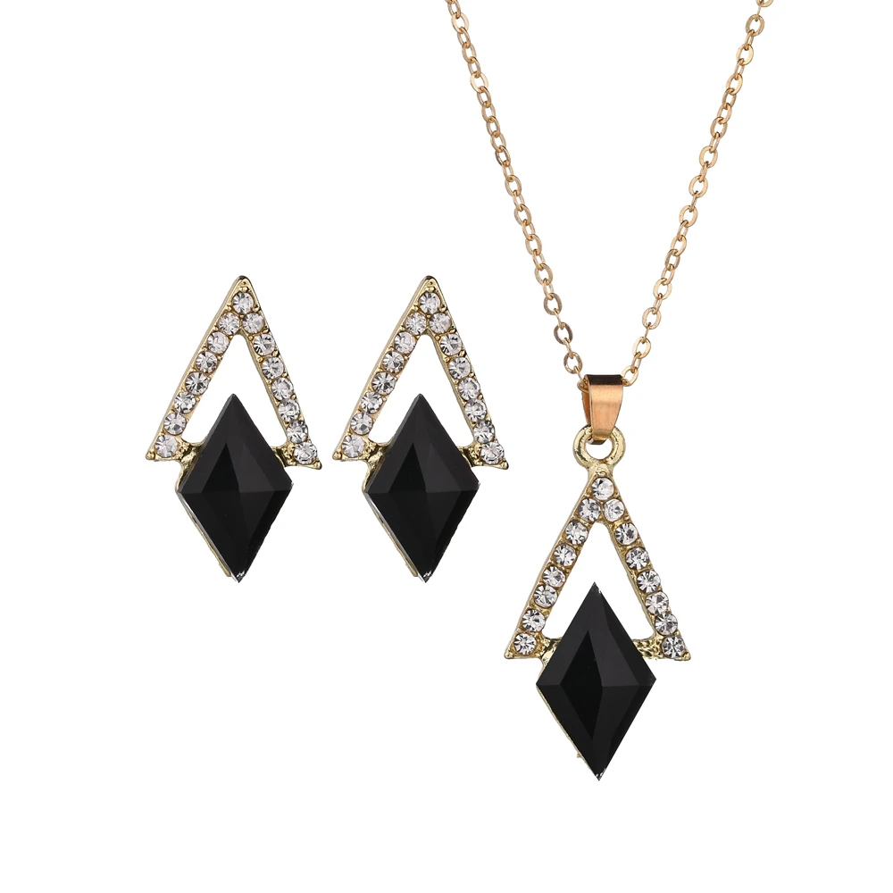 

MissCyCy Rhinestone Triangle Earrings Necklace for Women Fashion Black Geometry Crystal Jewelry Sets Accessories Birthday Gift