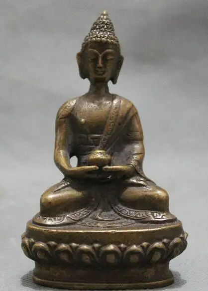 

S00179 Tibet Bronze Folk Buddhist Joss Shakyamuni Sakyamuni Amitabha Bowl Statue Set (A0321)
