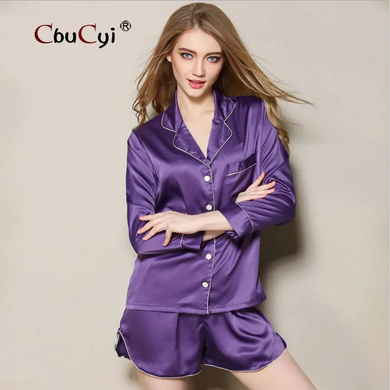 silk Sexy summer women  Senior satin  Pajama Sets turn down 