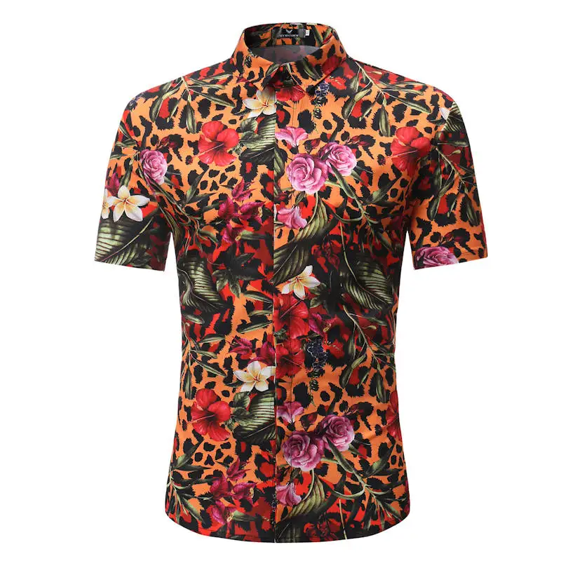 Мужская рубашка в летнем стиле с принтом пальмы, Пляжная гавайская рубашка, мужская повседневная гавайская рубашка с коротким рукавом, сорочка для мужчин, Азиатский Размер 3XL