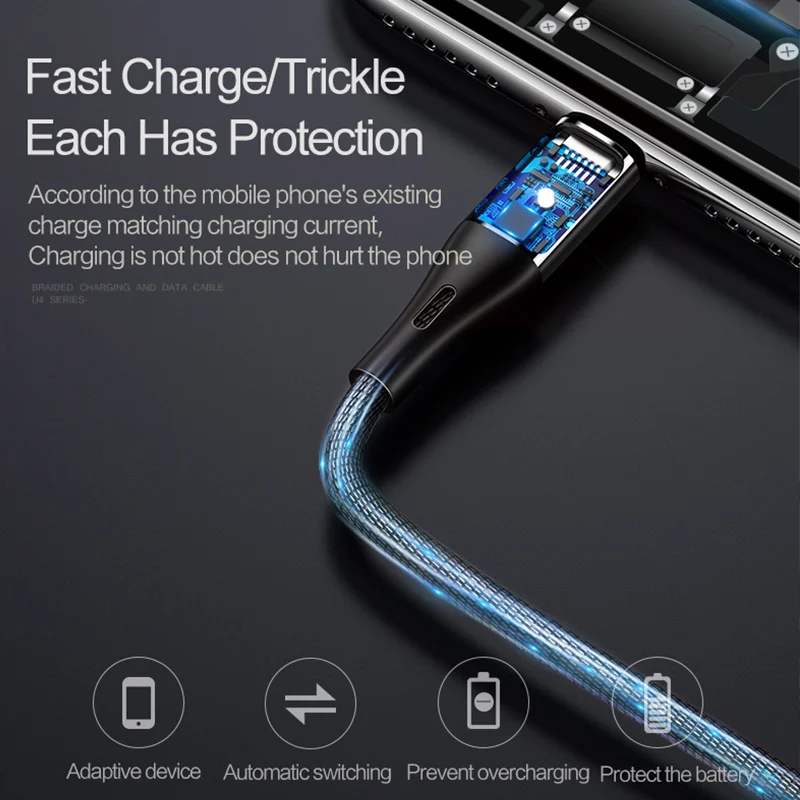 Cable Usb del teléfono para iphone 7 6X8 6 S plus 5 5S SE Cable USAMS 2.4A cargador rápido de iluminación LED Cable de datos de sincronización para iphone cargador