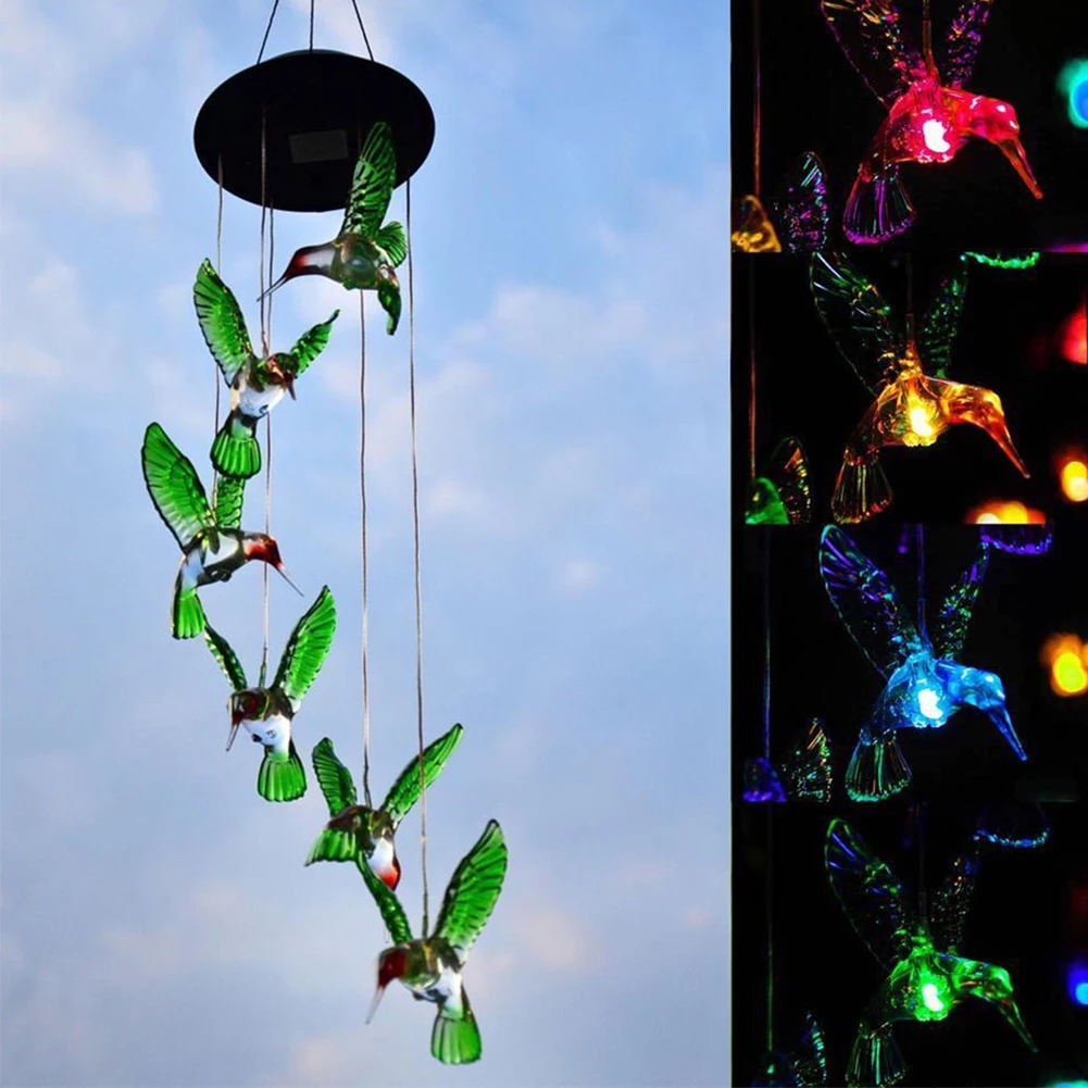 

Color-Changing LED Hummingbird Solar Wind Chimes Yard Home Garden Decor