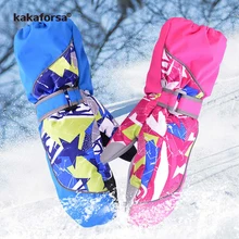 Детские зимние теплые лыжные перчатки для мальчиков и девочек, водонепроницаемые ветрозащитные спортивные зимние перчатки, дышащие плотные лыжные перчатки для сноуборда