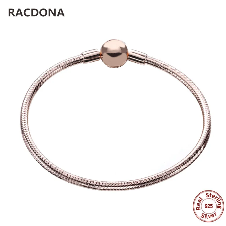 Authentic 925 Sterling Silver Bracelet Rose Gold Round Bead Snake Chain Fit Original panqiou Bracelet For Women DIY Jewelry