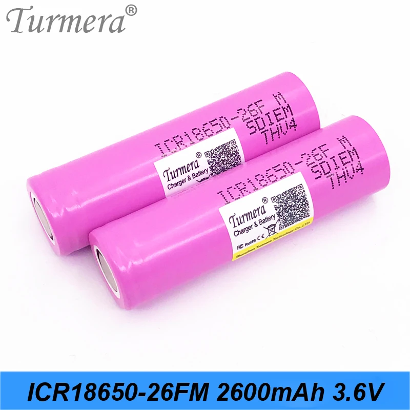 3.7V 2600mAh Turmera 18650 rechargeable li-ion Battery For ICR18650-26F pk for samsung 26F 2600mah battery 05