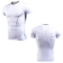 Быстросохнущая спортивный костюм Бодибилдинг футболка компрессионные футболки игроков футбольного клуба "Фитнес обтягивающий костюм Спортивная, с коротким рукавом, рубашка