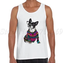 Хипстер, французский бульдог, забавные мужские майки с принтом, дизайн собаки, модный жилет, новинка, повседневные майки для бодибилдинга