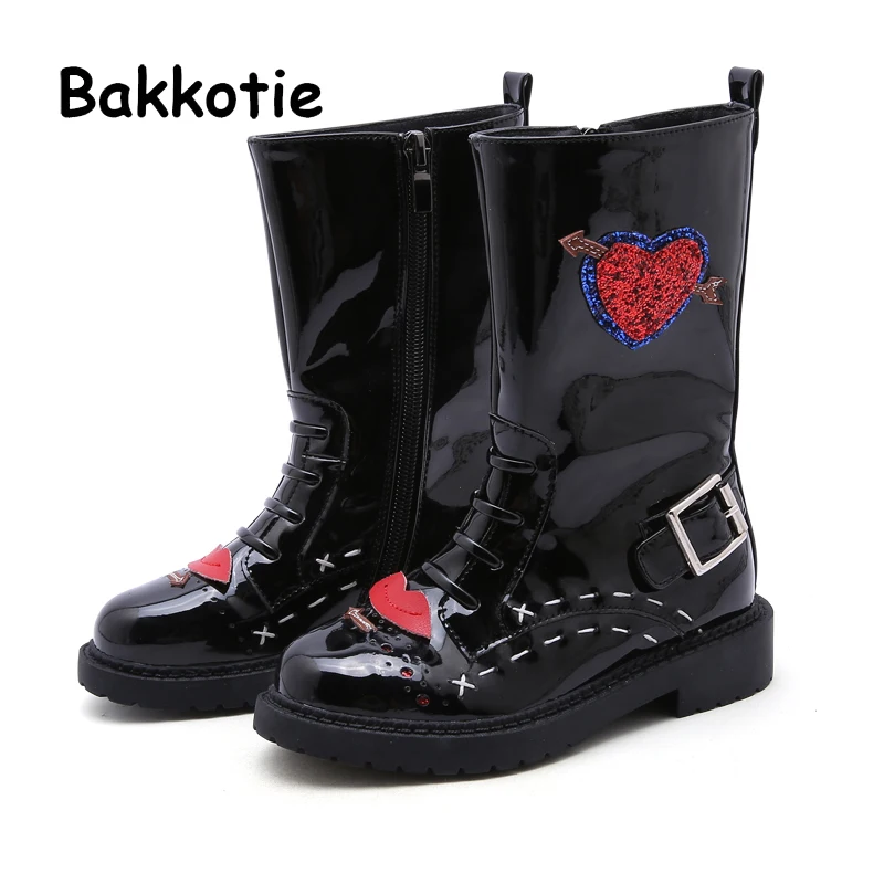 Bakkotie/Новинка осени 2019 модные высокие сапоги из искусственной кожи для маленьких