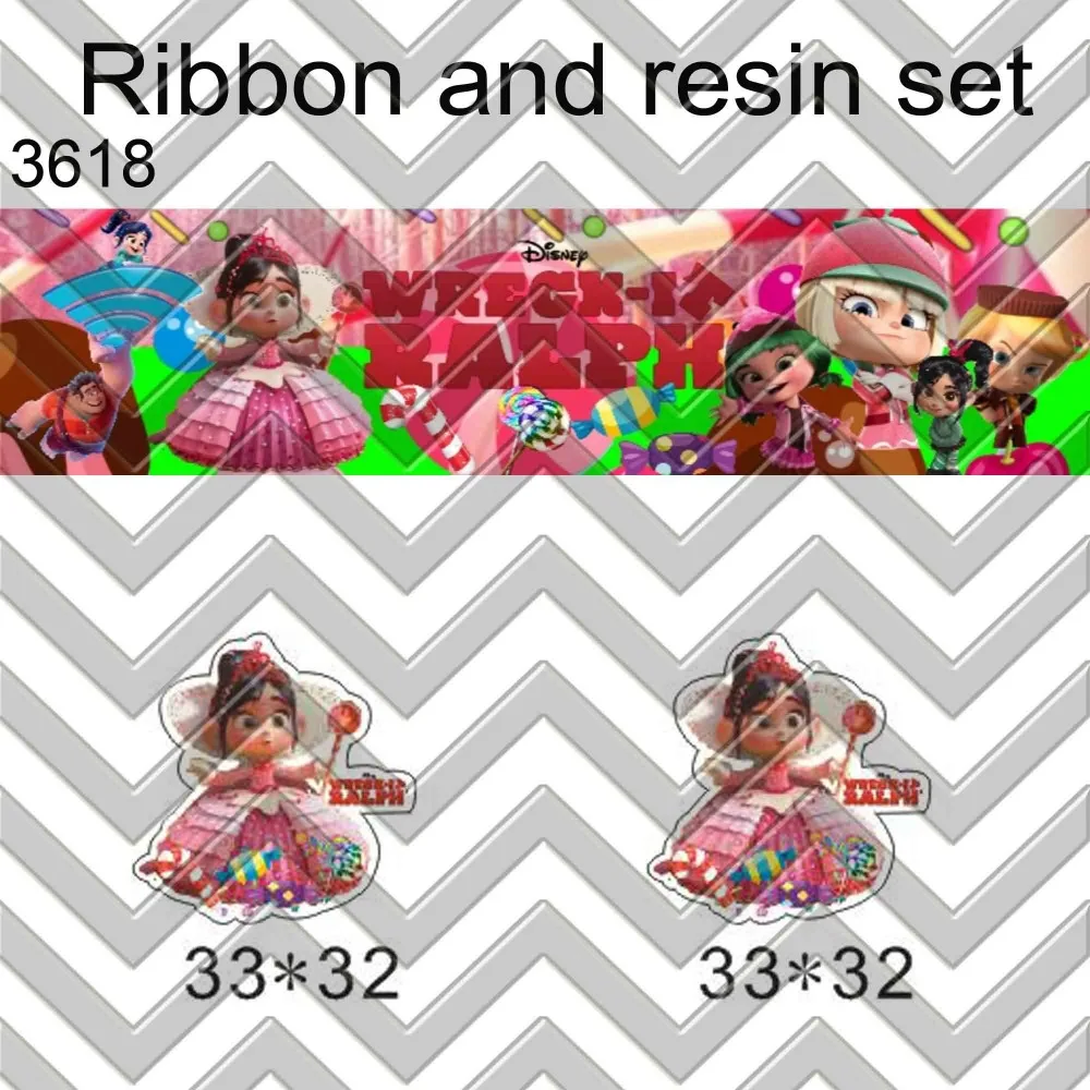 

7/8inch 100yard ribbon and 100pcs resin 1 set printed cartoon printed ribbon and resin RTS3618