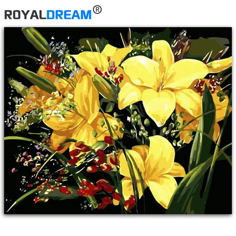 

ROYALDREAM Yellow Lily Flower DIY Painting By Numbers Acrylic Paint By Numbers HandPainted Oil Painting On Canvas For Home Decor