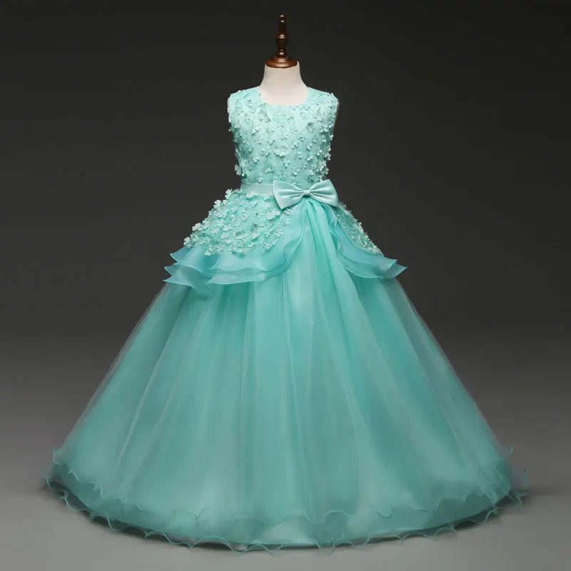 Праздничное детское платье длинное вечернее платье персикового, голубого и зеленого цвета для девочек-подростков - Цвет: mint