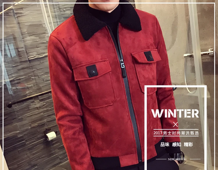 Зимняя мужская замшевая куртка Erkek цвета хаки, Толстая теплая приталенная зимняя куртка Deri Ceket, мужские пальто с меховым воротником