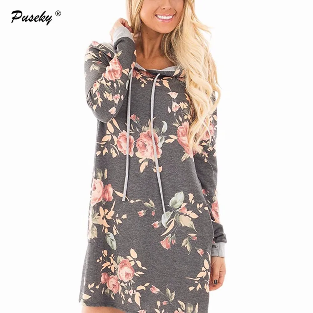 Fashion Women Long Sleeve Hoodie Dress Loose Pullover hoodies Casual