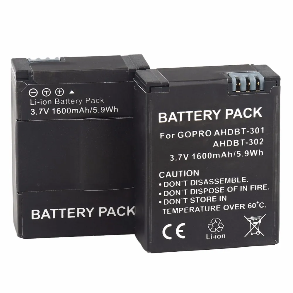 PROBTY 4 шт. 1600 мАч AHDBT-301 GoPro Hero3 батарея+ ЖК двойное зарядное устройство для GoPro Hero 3 Hero 3+ аксессуары для камеры