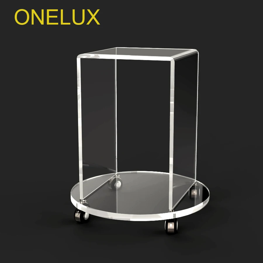 Rolling Acrylic Occasional U Table On Round Base,Lucite Small Magazine Tea Table On Wheels Rolling Acrylic Occasional U Table On Round Base,Lucite Small Magazine Tea Table On Wheels