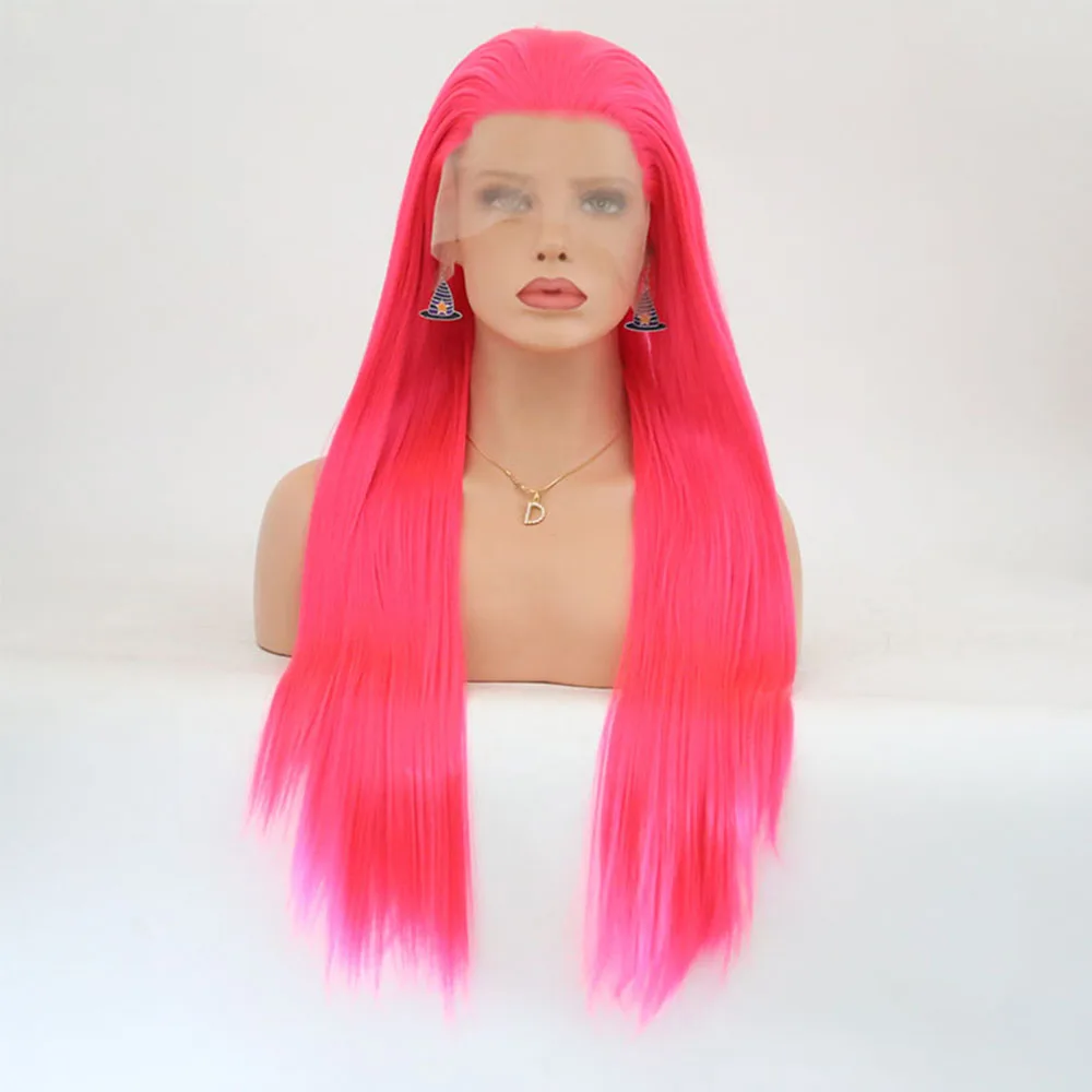 

Charisma Cosplay Hot Pink Synthetic Lace Front Wig Long Silky Straight High Temperature Heat Resistant Fiber Wigs For Women