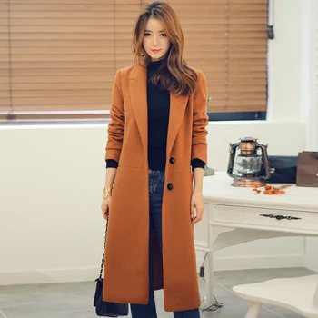 

New Women's Ultra long paragraph cashmere overcoat women's loose single breasted woolen trench coat plus size spring coat S-4XL