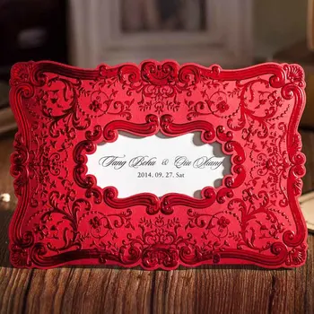 

1PCS Red Wedding Invitations Card with Romantic Embossed Floral Pattern Vintage for Marriage Bridal Shower Birthday CW071