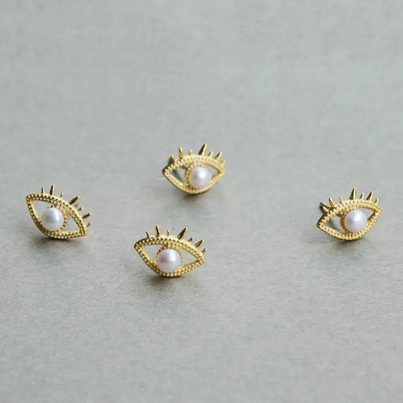 

Charms Pure 925 Sterling Silver Earrings Pearl Lucky Turkey Evil Eye Tiny Stud Earrings For Women Party Wedding Noble Jewelry