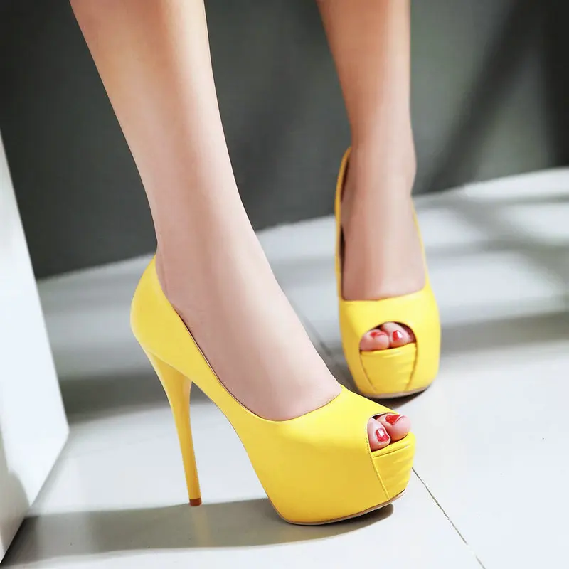 Ultra high heeled Platform Shoes Female 2016 Fashion Sexy Peep Toe Party Evening Shoes Thin Heels