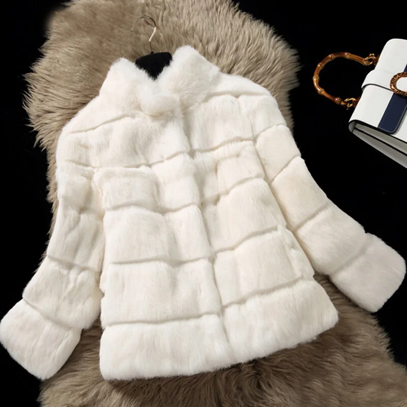 Новое пальто из натурального кроличьего меха женская куртка из кроличьего меха пальто из кроличьего меха с воротником по индивидуальному заказу размера плюс - Цвет: beige