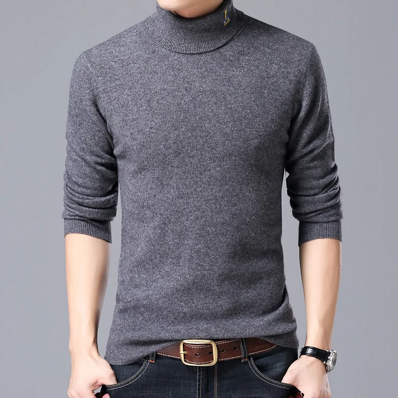 Men's winter high collar sweater thick solid influx of korean version of casual men's sweater ...