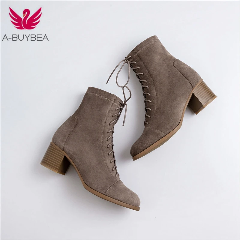 

Ankle boots for women 22-25 cm length autumn and winter boots women Round toe Elastic cloth velvet mid-heel booties female+shoes