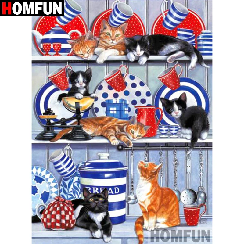 

HOMFUN 5D DIY Diamond Painting Full Square/Round Drill "Cat cup" Embroidery Cross Stitch gift Home Decor Gift A09067