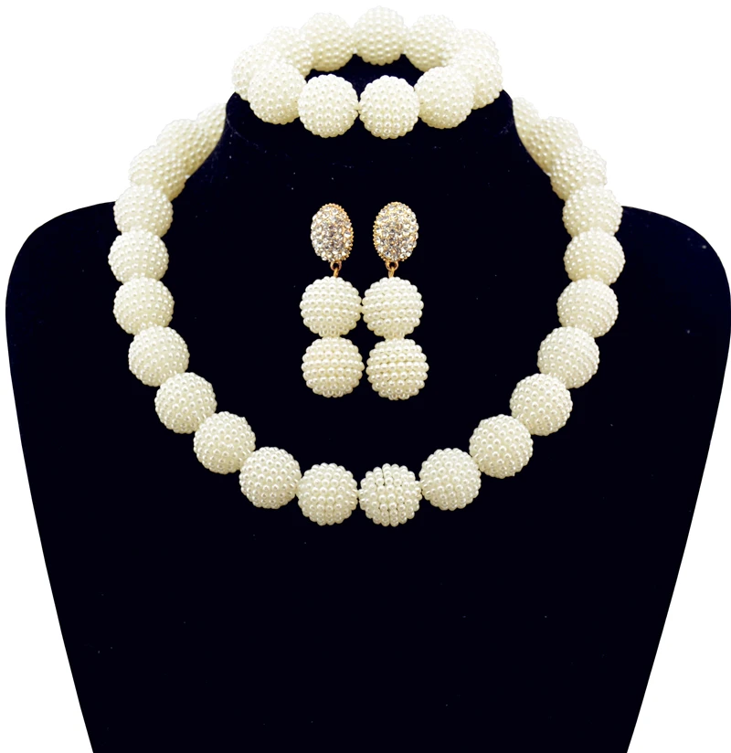 

Luxury African beads jewelry set white One ring Imitation pearl beads bride jewelry nigerian wedding african beads jewelry Set