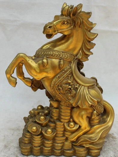 

JP S0524 11" Chinese Brass Wealth success Fengshui Zodiac Year Horse Statue sculpture 3 Discount 35%