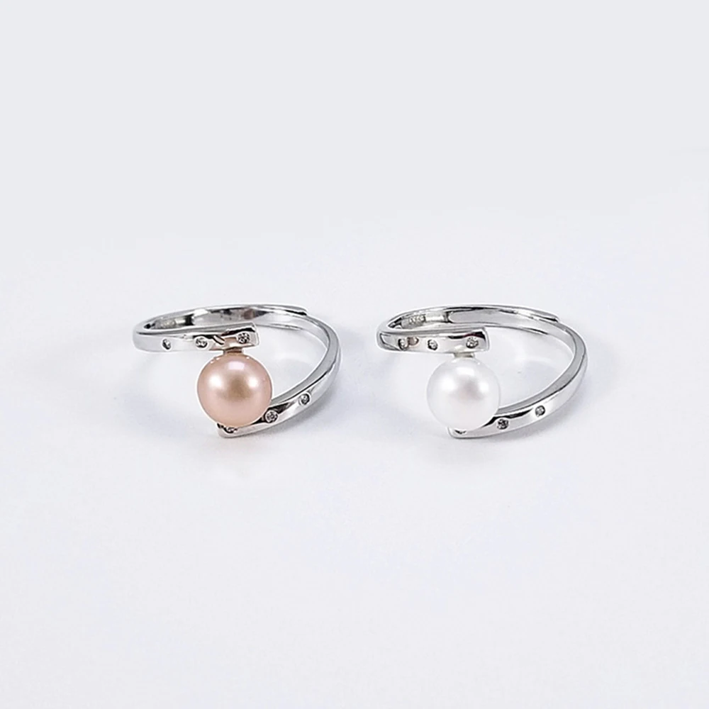 

Simple Sterling Silver Freshwater Pearl Ring Adjustable Inlaid Zircon Pearl Ring Mounts Fit 6-8mm Bead Woman Jewelry Making