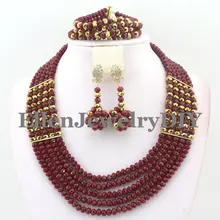 Nueva Moda Granate y Bronce Perlas De Crystal Africanos Collar de La Boda de Nigeria Perlas Africanas Joyería Conjunto Envío Gratis W8657