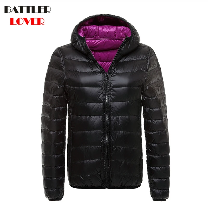 

Women White Duck Down Coats Double Wear Light Ultralight Parkas Female Jacket Ladies Wadded Coat Reversible Overcoat Parka