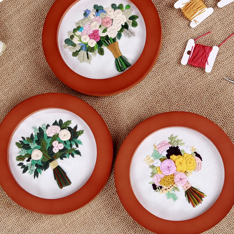 

DIY Flower Embroidery Kit with Hoop Pattern Printed Fabric Needlework Cross Stitch Set Handwork Sewing Art Craft Gift Home Decor